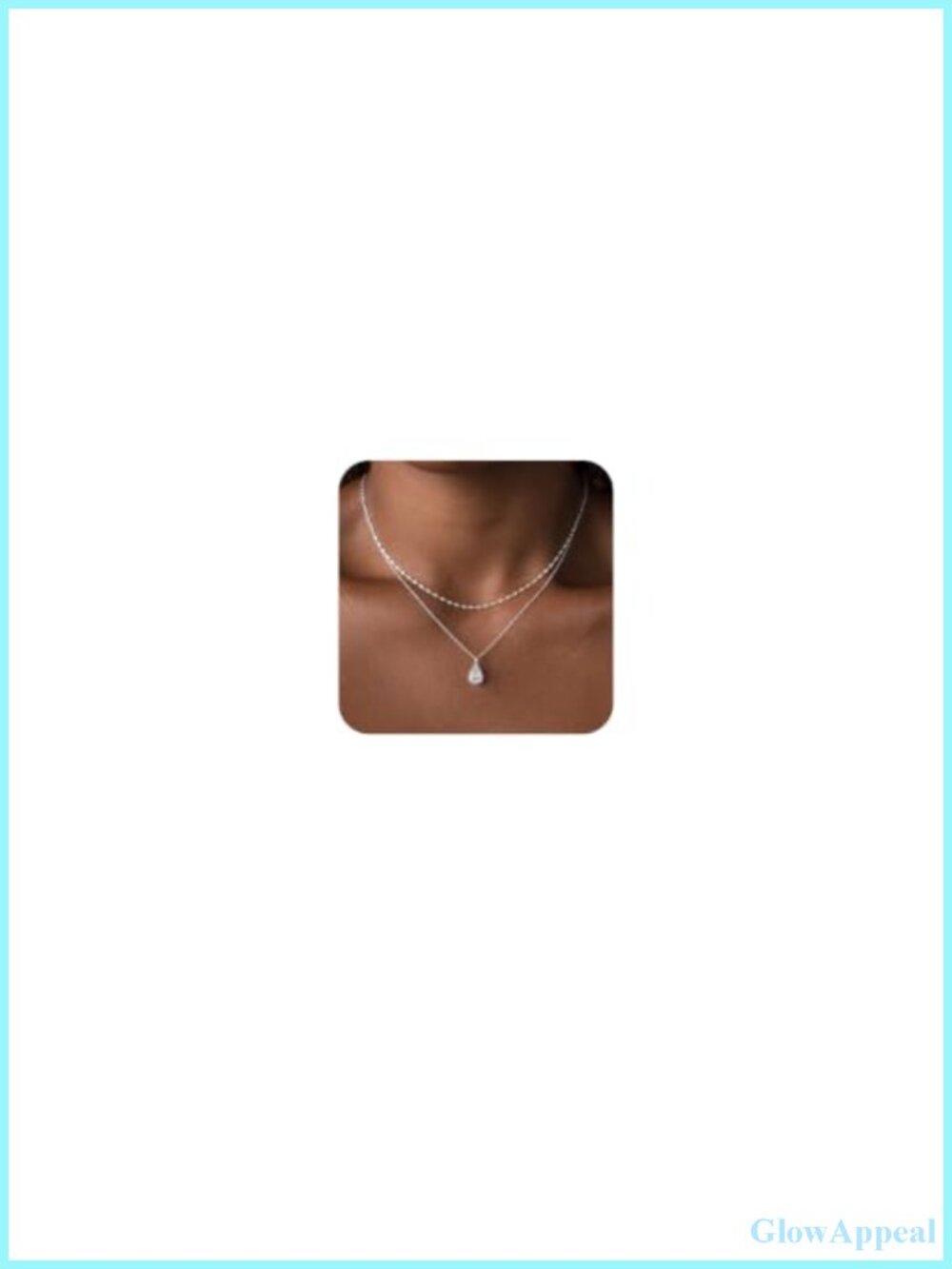 Layered Necklace with Cubic Zirconia Pendant, Brass Plated Gold, Adjustable